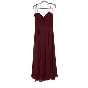 Jenny Yoo Collection Burgundy Chiffon Spaghetti Strap Gown Dress Size 10